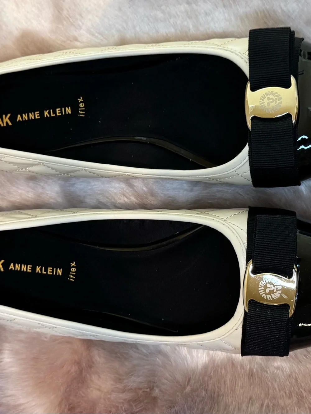 Anne Klein Two-Tone White and Black Bow Cap-Toe Ballet Flats - Picture 4 of 5
